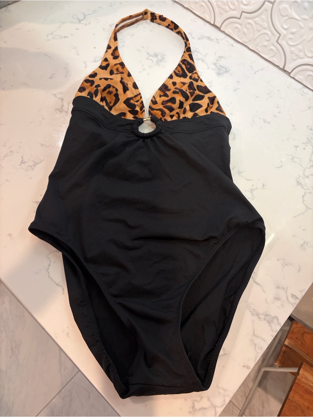LAUREN RALPH LAUREN women’s Leopard Halter One-Piece Swimsuit - Black and Brown